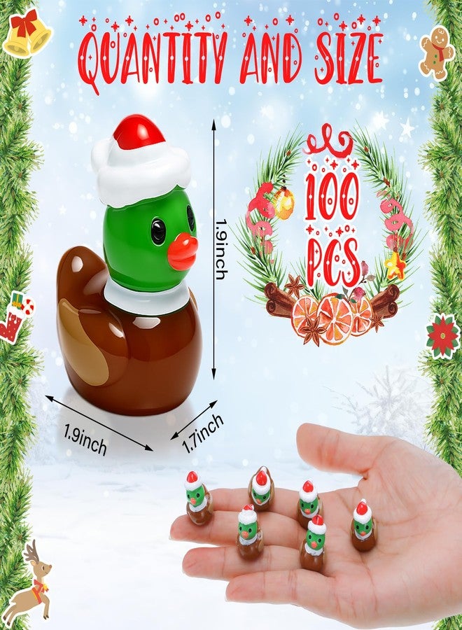 Arrowbash مجموعة أروباش من 100 قطعة من تماثيل البط البري الصغيرة المصنوعة من الراتنج مع قبعة سانتا، زينة عيد الميلاد، هدايا مثالية لحفلات الكبار - Image 2